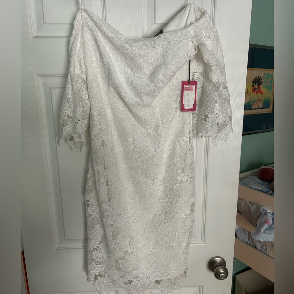 Vince Camuto White Off-Shoulder Dress